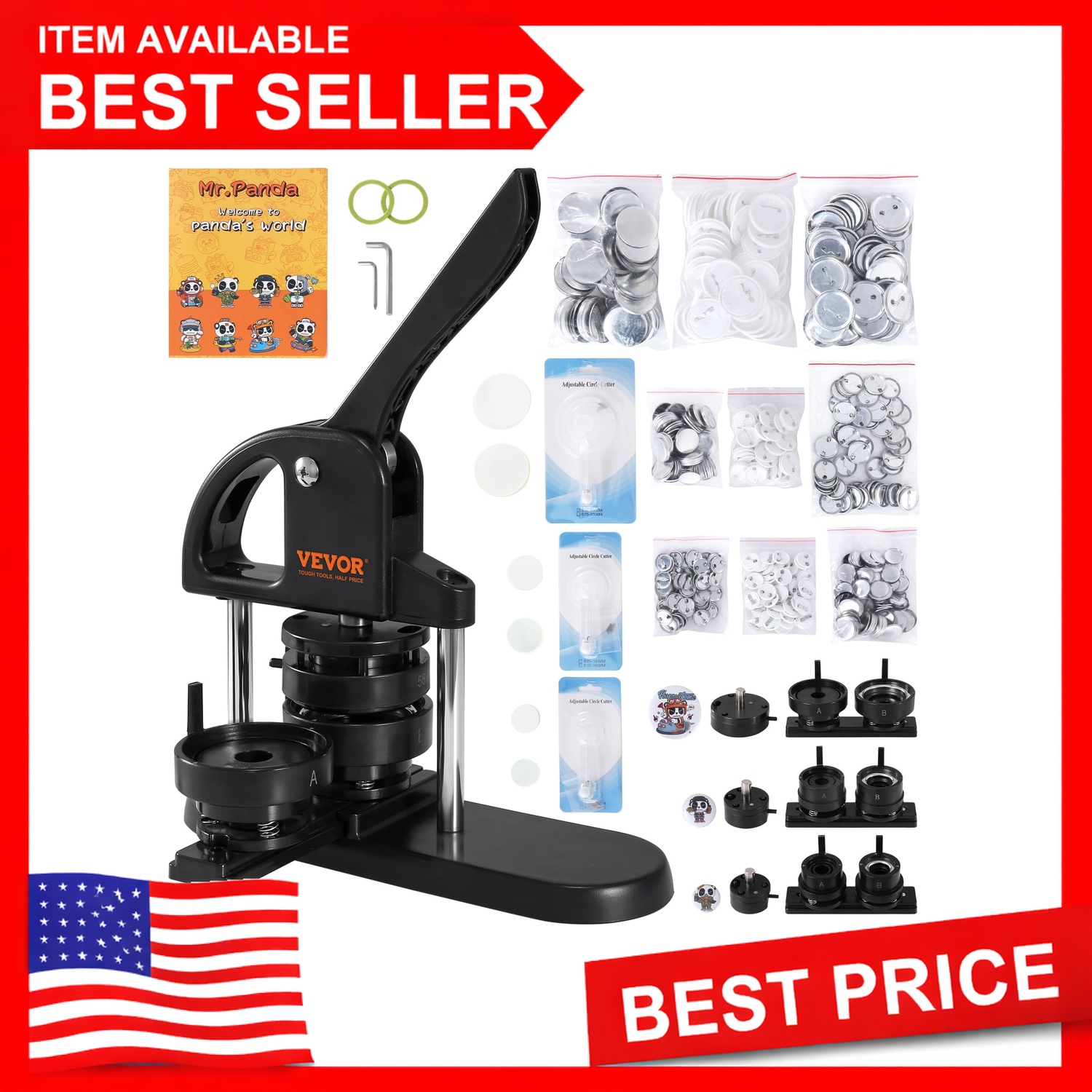 VEVOR Button Maker 3-in-1 w/ 300pcs Button Parts