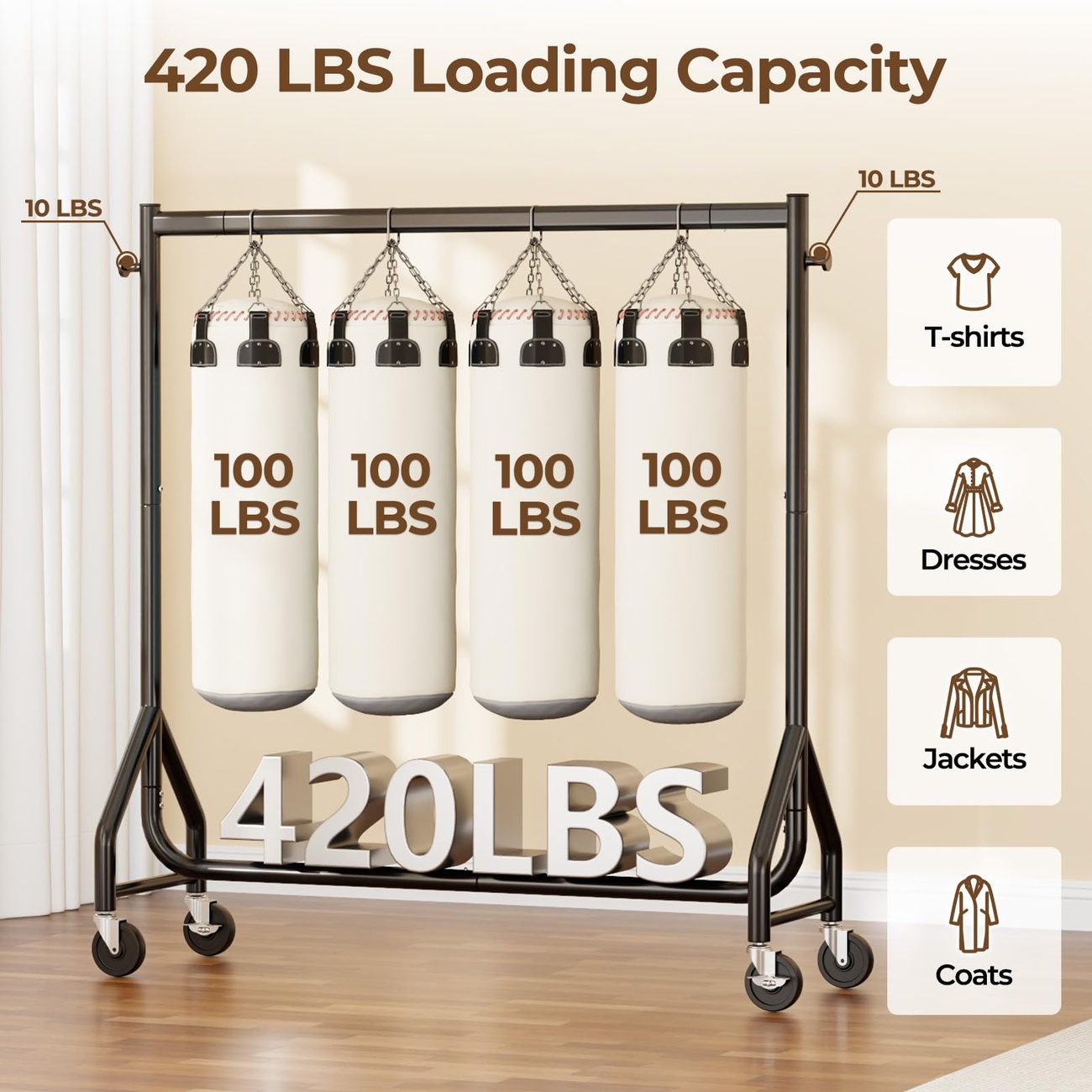 Clothes Rack Rolling Heavy Duty 420 lbs Black