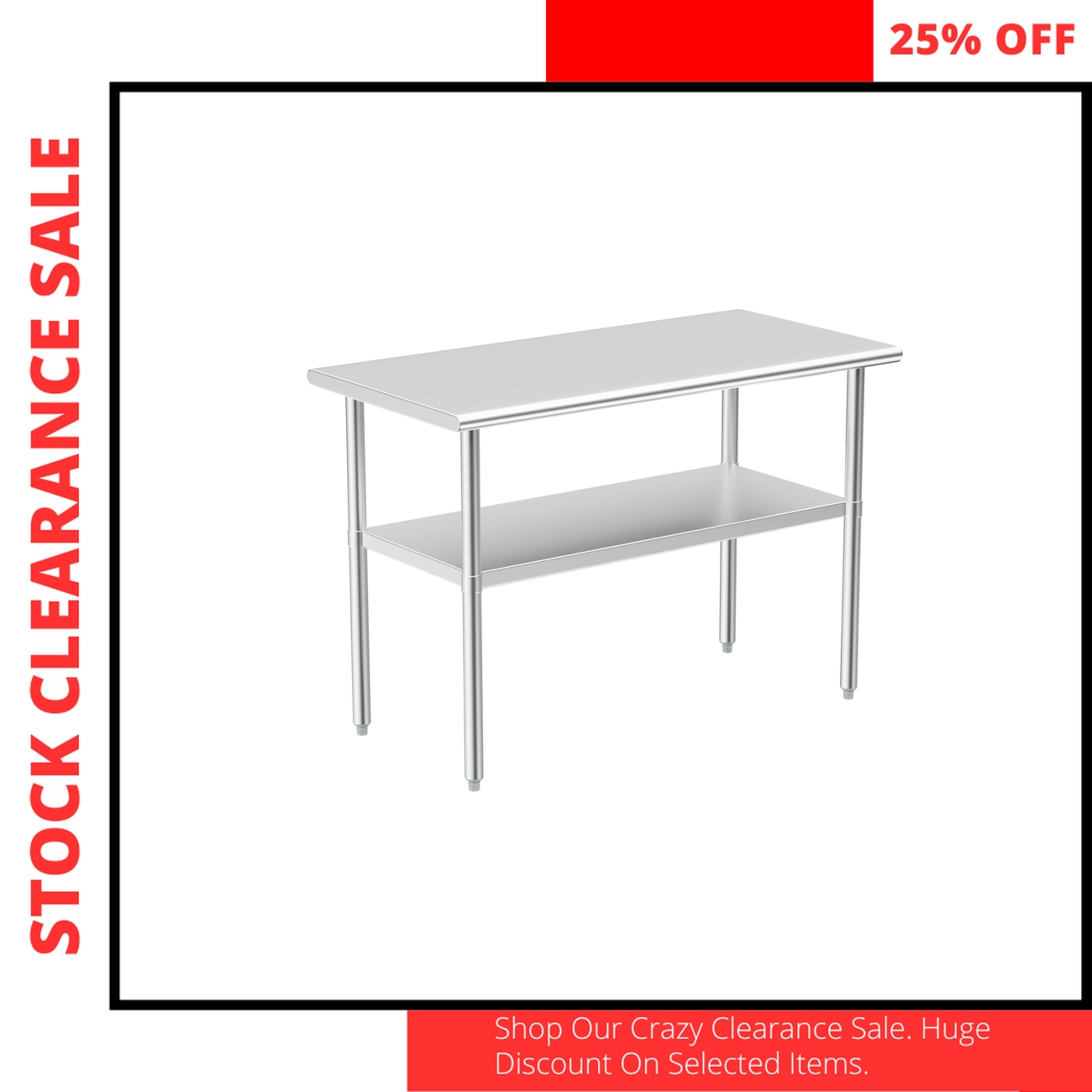 Heavy-Duty Stainless Steel Table 24"x72" with Bottom Shelf