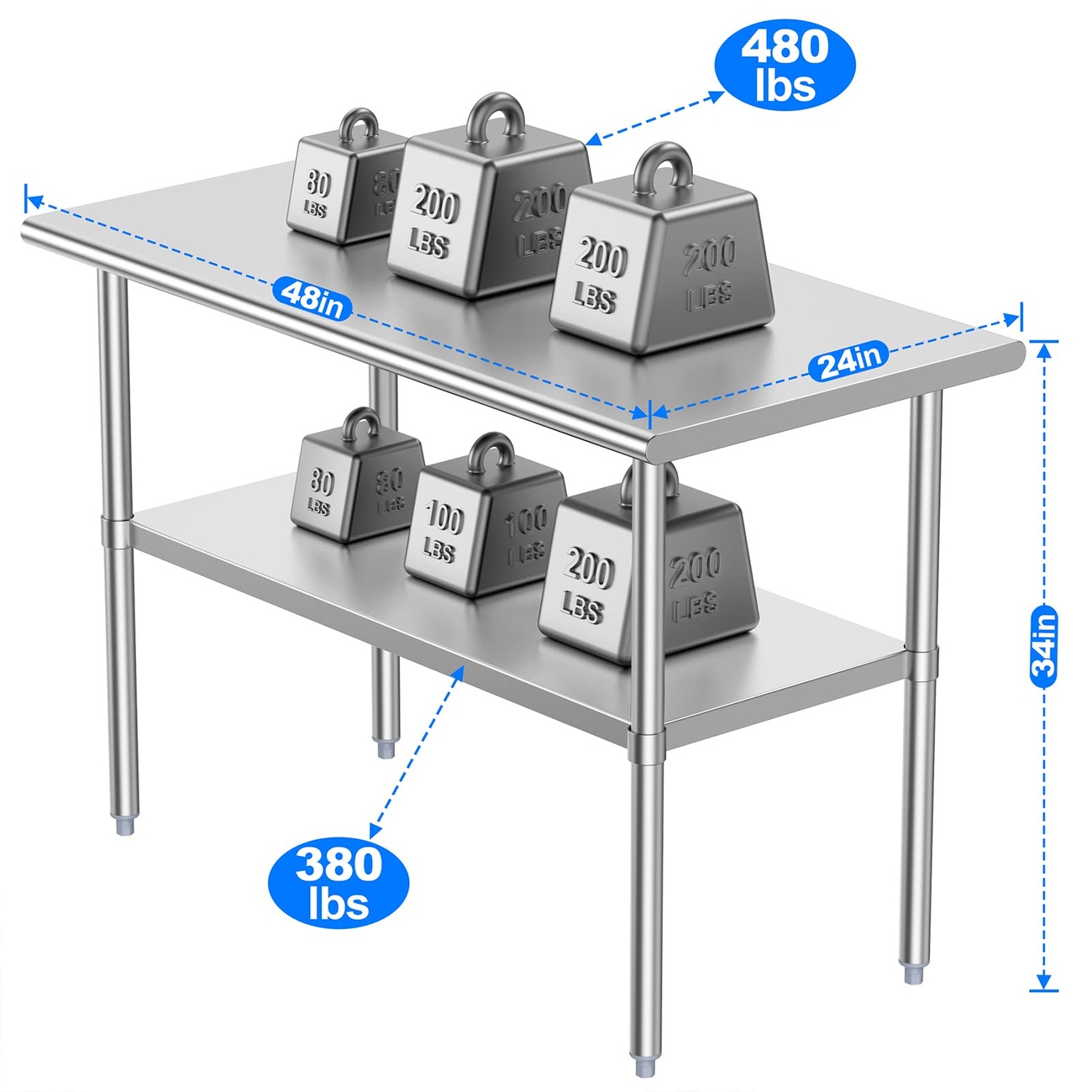 Heavy-Duty Stainless Steel Table 24"x72" with Bottom Shelf