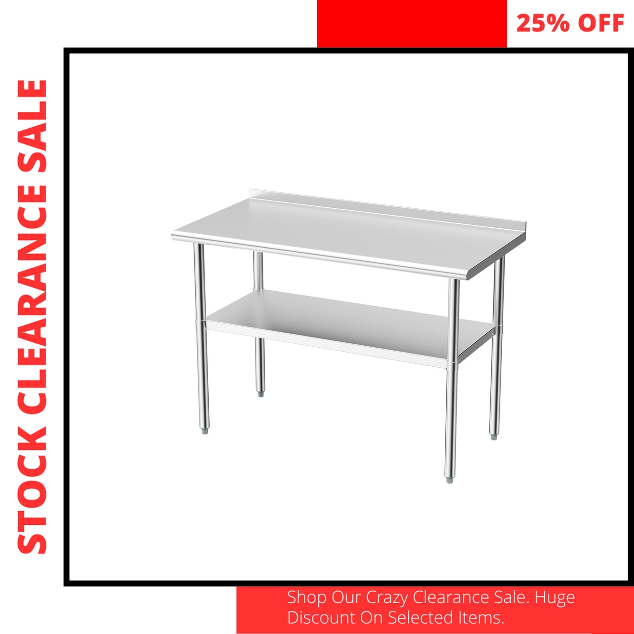 Derro Stainless Steel Prep Work Table 24x48 NSF with Backsplash