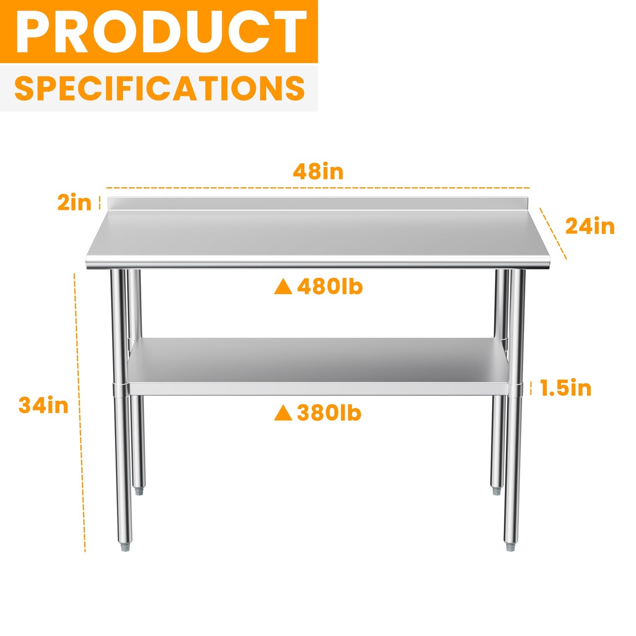 Derro Stainless Steel Prep Work Table 24x48 NSF with Backsplash