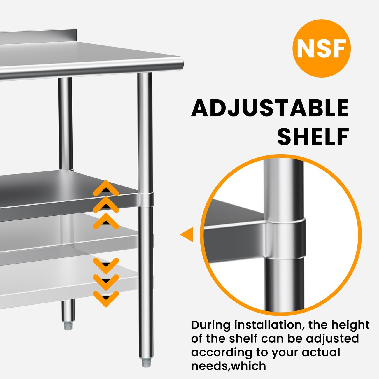 Derro Stainless Steel Prep Work Table 24x48 NSF with Backsplash